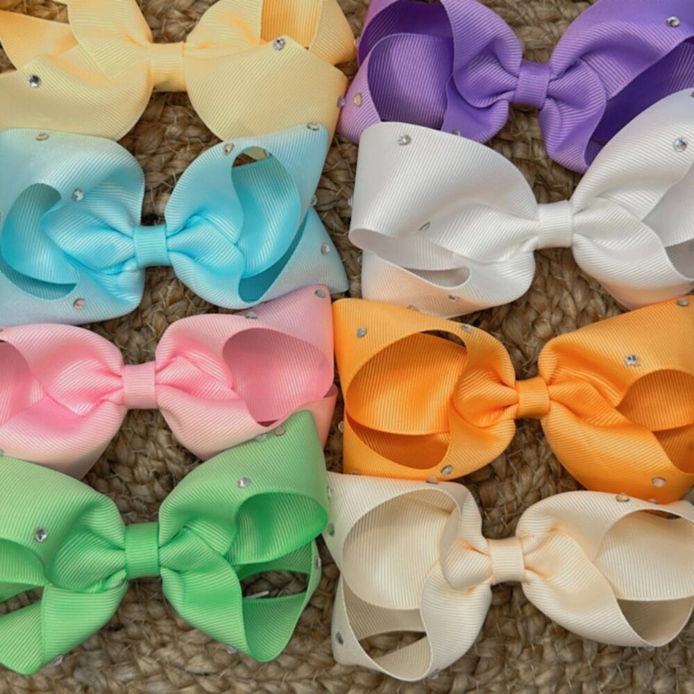 Multicolor Pearl Hair Bows – Set of 8 Elegant Grosgrain Ribbon Clips for Girls